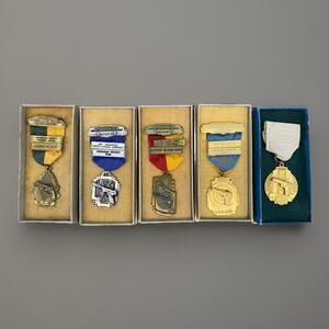 5 Vintage Midcentury League Shooting Medals 3" Tall Blankinton